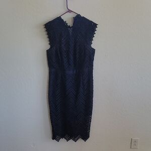 Blue Sleeveless V-neck Sheath Midi Dress